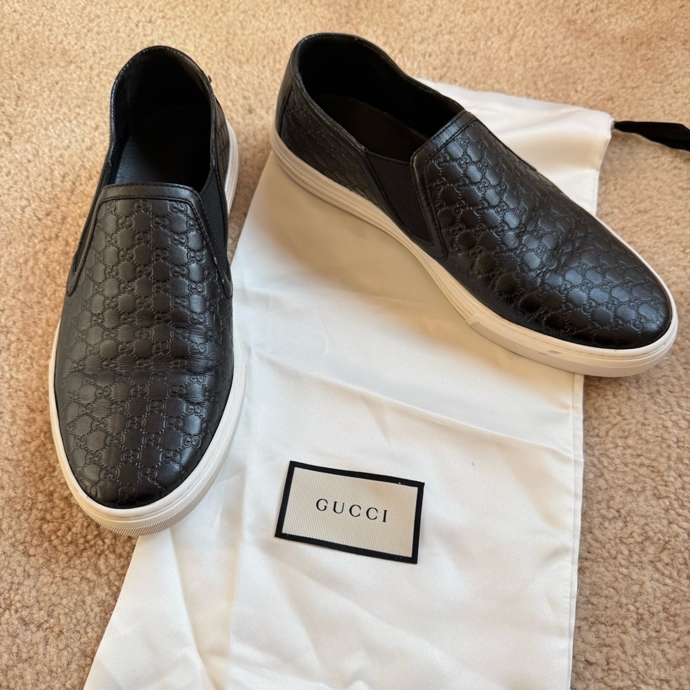Gucci Microguccissima Black Leather Slip-On Sneakers Men's Size IT40 US6